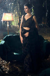 Black Tissue & Organza Embroidered Saree Set